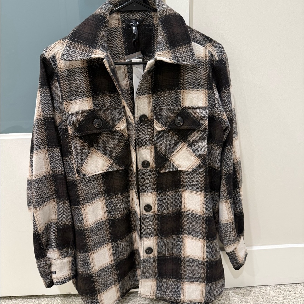 Aqua Checkered Flannel Shirt Jacket